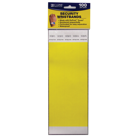 C-LINE PRODUCTS DuPont™ Tyvek® Security Wristbands, Yellow, PK200 89106